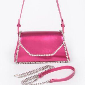 Metallic Pu Flap Bag W/rhinestone